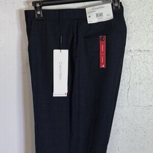 Calvin Klein Men's Slim-Fit Wool-Blend Stretch Plaid Suit Pant navy 36x34 $200